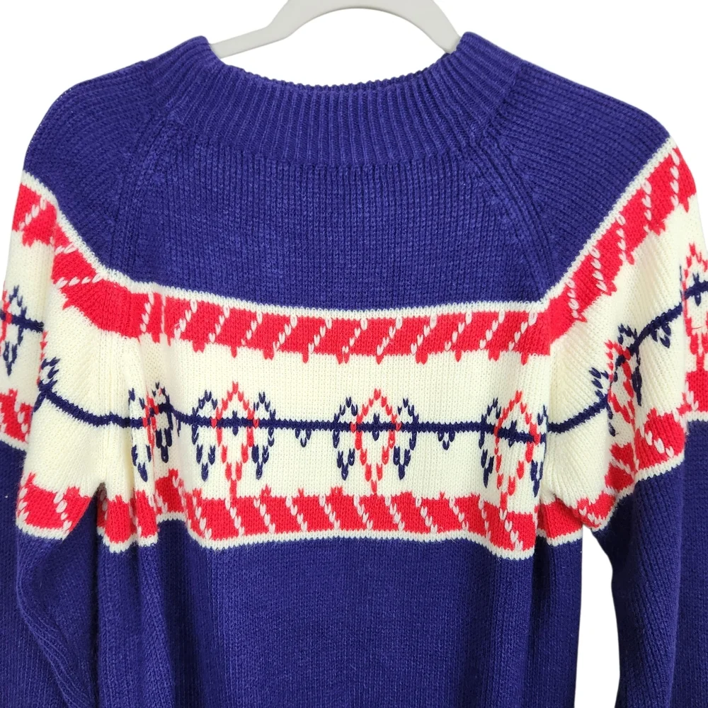 Vintage Montgomery Ward Fair Isle Geometic Print Ribbed Knit Sweater Medium
